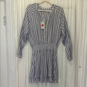 Rails Dress Women’s L Jasmine Rhone Striped Blue/White Linen Beach Relaxed